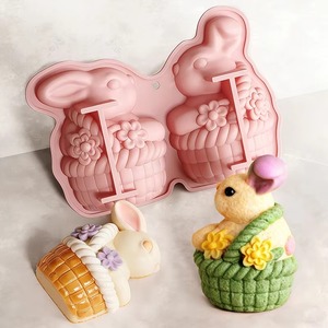 Easter 2 Cavity Bunny <b>Silicone</b> Cake Mold Platinum Food Grade LFGB BPA Free Non Stick Easy Demould Mousse Dessert <b>Baking</b> Tool - Product Image 1