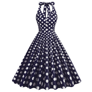 Damen 1950er Vintage Cocktailkleider Neckholder-Top <span class=keywords><strong>Rockabilly</strong></span>-Kleidung Gepunkteter Rock Retro-Kleidung Partykleid - Product Image 5