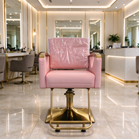 Ensemble de chaises de salon roses, chaise de coiffeur avec bac à shampooing, cadre doré, mobilier de salon en cuir PU rose
