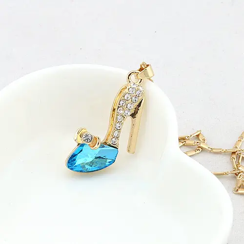 Fashion Jewelry Women Cinderella Shoes Necklace Torques Gold Silver Crystals Rhinestone Angels Crystal Shoe Pendant