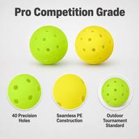 Balle de pickleball moulée par rotation, 74 mm, 26 g, imprimée, pour l'extérieur, 48/40/26 trous, construction monobloc, haute élasticité, durable
