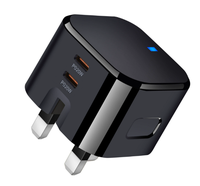 Cargador de Pared Plegable de 20W/40W USB-C PD de Carga Rápida, Adaptador de Corriente A+C con Enchufe del Reino Unido para iPhone, Samsung, Xiaomi