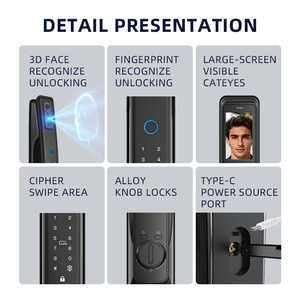 Serrure intelligente <span class=keywords><strong>WiFi</strong></span> UIELOCK QB70 avec reconnaissance faciale 3D, caméra œil <span class=keywords><strong>de</strong></span> chat, déverrouillage par empreinte digitale, carte IC, <span class=keywords><strong>mot</strong></span> <span class=keywords><strong>de</strong></span> <span class=keywords><strong>passe</strong></span>, interphone vidéo, compatible bois et Cloud - Product Image 2