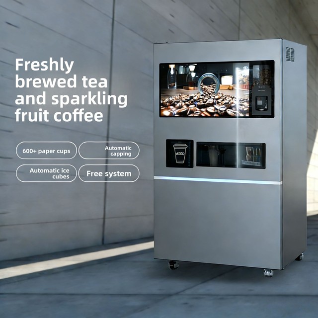 JK89 Unmanned Self-Service Coffee Tea Vending Machine Refrigeration Heating Scan-to-Pour Cup Dispensing Lid-Sealing Ice Output
