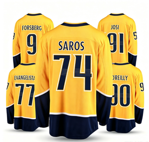 Nashville Predators # 9 Forsberg # 91 Stamkos # Camiseta de hockey sobre hielo Josi 59, estampada, unisex, amarilla, para el hogar, transpirable, 100% poliéster, completa - Product Image 1