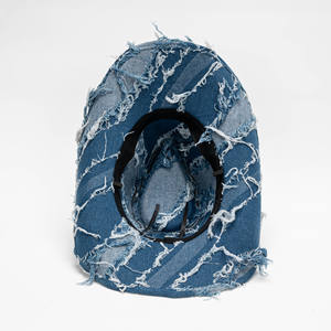 Chapeau <span class=keywords><strong>de</strong></span> cowboy vintage américain délavé à bords effilochés, chapeau en denim unisexe à large bord avec décoration en pompon pour le style <span class=keywords><strong>de</strong></span> rue en plein air - Product Image 4
