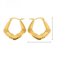 Boucles d'oreilles huggie en bambou en forme de cœur épais, plaquées or 18 carats, en acier inoxydable, imperméables, en gros, bon marché, vintage, pour femmes, accessoires