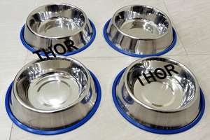 Stainless Steel <b>Dog</b> <b>Bowl</b> Set with Rubber Base Small Medium <b>Large</b> Pets Feeder Rounded 4 <b>Dog</b> Drink Fresh <b>Water</b> No Spill - Product Image 3