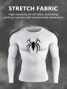 T-shirt de sport à manches longues pour homme, coupe ajustée, séchage rapide, respirant, compression, imprimé araignée, 180g, en soie de lait, idéal pour la course à pied - Vente chaude - Product Image 4