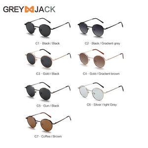 Gafas de Sol Redondas Metálicas Grises Unisex con Protección UV400, Lentes TAC y Montura Negra - Product Image 1