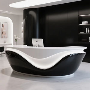 Mostrador de Recepción Extensible Curvo en Blanco y Negro Contemporáneo para Uso en Hoteles, Oficinas, Edificios y Centros Comerciales - Product Image 4
