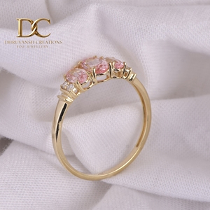Bague pour femme en or massif 14 carats avec diamant de laboratoire et saphir padparadscha de laboratoire certifié IGI, bijoux fins vintage sur mesure - Product Image 6