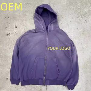 Sudadera con capucha de cierre completo para hombre, de felpa francesa de alto gramaje, estilo streetwear personalizado, oversize, vintage, con lavado ácido, efecto desgastado por el sol y desgastado. - Product Image 3