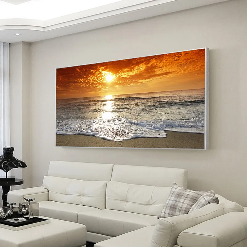 Big Size Sunsets Natural Sea Beach Landscape Wall Art Posters Prints Canvas Painting Wall Picture for Living Room Decor