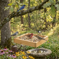 Comedero Colgante de Bambú para Pájaros, Diseño de Plataforma Abierta para Observación de Aves al Aire Libre, Estación de Semillas Natural para Pájaros, Fácil de Rellenar