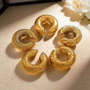 Pendientes de Moda de Acero Inoxidable 316L, Chapados en Oro de 14k y 18k, Pendientes Finos Tipo Brazalete, Sin Perforación, para Mujer - Product Image 4