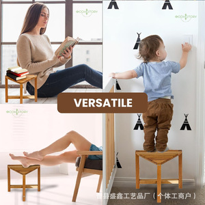 Tabouret triangulaire en bois pour salle de bain, toilettes, douche, tabouret bas avec design stable pour usage domestique - Product Image 1