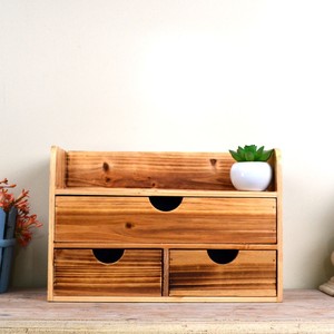 Retro Wooden <b>Storage</b> <b>Box</b> With <b>Drawers</b> Solid Wood Office Desktop Organizer Multi Functional No Installation Rectangle Shape - Product Image 3