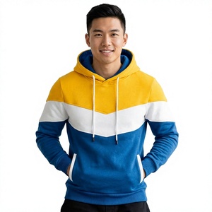 Sudadera con Capucha para Hombre, Diseño Color Block, Corte Regular, Informal, Tejida, Azul, Amarillo, Blanco, Manga Larga, para Otoño - Product Image 4