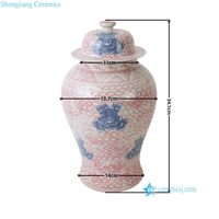 RZKY58-C Grosir Guci Porselen Motif Bunga Pink Biru Gaya Chinoiserie, Ukuran Sedang, Hiasan Tengah Meja Dekoratif