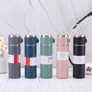 Flacon à vide de 500ml avec tasses assorties <span class=keywords><strong>Gourde</strong></span> d'eau Ensemble de verres portables en acier inoxydable - Product Image 3