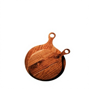 Planche à découper ronde en bois avec poignée, plateau de service en bois pour la cuisine et la salle à manger - Product Image 1