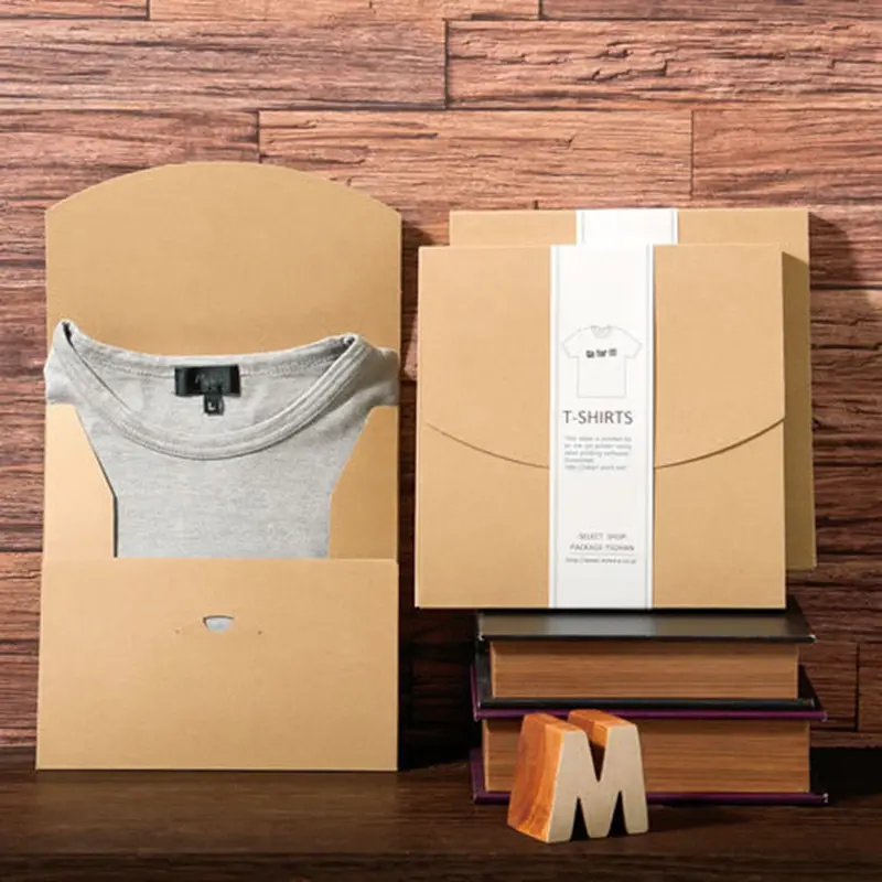 カスタムブランドスリーブ付きの大きなサイズのクラフト紙衣服カスタムTシャツボックス封筒パッケージ