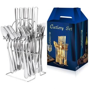 Juego de Cubiertos de Acero Inoxidable de 24 Piezas, Cuchillo, Tenedor, Cuchara, Caja de Regalo, Diseño Moderno y Minimalista para Ceremonia de Apertura - Product Image 2