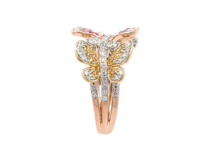 Bague papillon en saphir multicolores naturels et vifs, or blanc 18 carats, saphir bleu, rose, jaune et diamants pour femme - Product Image 5