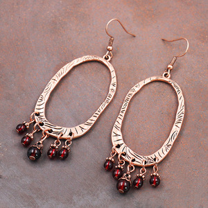 Vintage Alloy Drop <b>Earrings</b> <b>Red</b> Stone Bezel Setting Antique Bronze Plated Women's Party Jewelry Geometric Design - Product Image 4