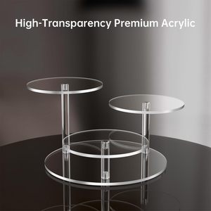 Présentoir à étages rond en acrylique assemblé par vis, à bords circulaires, pour blocs de construction, fleurs et collection de bureau - Product Image 2