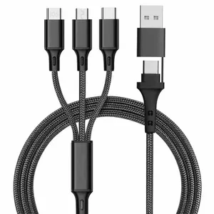 2024 New OEM 5 In 1 Multifunction Phone Micro USB Type-C Charger Cable Super Charging Cable Braided Data Cable