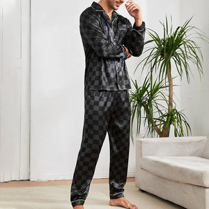 Custom <strong>Mens</strong> Silk <strong>Satin</strong> <strong>Pajamas</strong> Long Sleeve Custom Logo <strong>Men</strong> <strong>Pajama</strong> Set