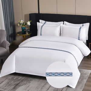 Khách sạn Sao đánh giá dệt băng dán mặt đất màu trắng tinh khiết Bốn miếng bông tấm Ga Trải Giường Vua Kích thước bộ - Product Image 3