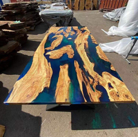 Table de salle à manger en résine époxy rivière, couleur noire, en bois de noyer massif, pour café et restaurant, directement de l'usine