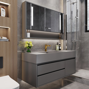 Ensemble de meuble de salle de bain de style minimaliste moderne, lavabo intégré en ardoise - Product Image 2