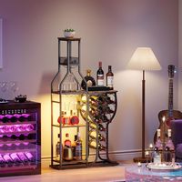 Meuble à vin Art Déco en fer forgé, 5 niveaux, autoportant, avec porte-verres, mini bar, table de rangement, support à vin, étanche