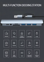 Hub USB C 8-in-1 Dual Port USB A dan Adaptor Tipe C dengan HDMI 4K, Pengisian Daya PD, Ethernet RJ45, USB 3.0, SD, TF untuk Laptop MacBook PC