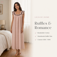 Robe de nuit longue en coton tricoté lavé, personnalisée OEM, collection été 2026, sexy, dos nu à lacets, pour les vacances et la détente