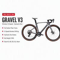Vélo de gravier sans fil Gravel V3 en carbone 700C 13 vitesses avec transmission électronique, freins à disque hydrauliques et guidon intégré pour la course sur route