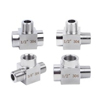 Raccord en T en acier inoxydable 304, filetage femelle 1/8 1/4 BSPP, filetage mâle 3/8 1/2 NPT, connecteur de tuyauterie 3 voies mâle-femelle