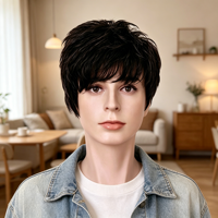 Perruques Synthétiques Populaires pour Hommes, Fibre Haute Température, Ondulation Naturelle, Effet Volumineux, Bonnet en Filet Rose Semi-Élastique, Densité 150%