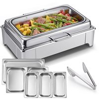 Ensemble de chauffe-plats électriques pour buffet, en acier inoxydable, avec bacs alimentaires pleine taille, demi-taille et trois compartiments, et contrôle de température
