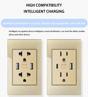 Thaïlande norme américaine USB Tyoe-C prise murale panneau de verre appareil adaptateur type-c 2.1/3.1A charge rapide