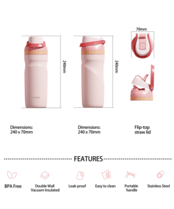 Nouveaux gobelets isothermes en acier inoxydable de haute qualité 680 ml, couleur personnalisée, LOGO, double paroi, isolation sous vide, sans BPA, anti-déversement, 24h - Product Image 6