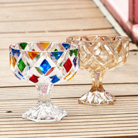 Gefacet glazen dessert schaal met voet, ijscoupe, diamantgeslepen fruitschaal, yoghurtpudding schaal, serveerschaal voor restaurant servies