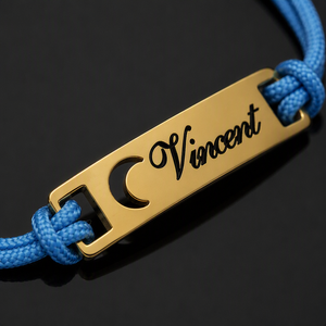 Pulsera con dije de nombre grabado personalizado, chapada en oro de 18 quilates, de acero inoxidable con cuerda trenzada, regalo de joyería para pareja - Product Image 2