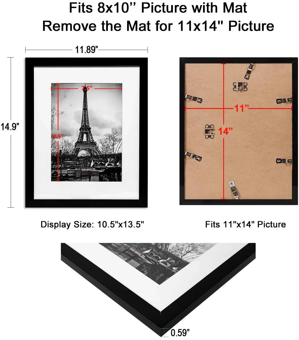 Pabrik Winfeier 5 pak bingkai foto hitam 8.5x11 bingkai foto untuk dinding dan meja