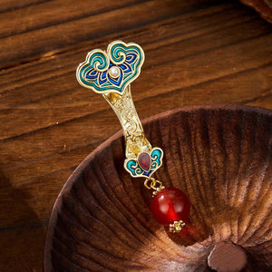Chinese Style Red Agate Ruyi Brooch For Women Traditional Clothing Accessory Party Decorative Pin - Product Image 1
