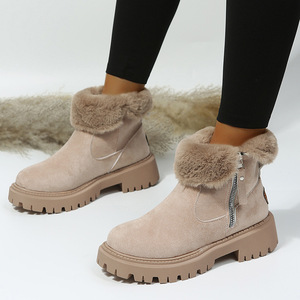 Sepatu bot wanita, sepatu bot salju ukuran besar, gaya dengan sol tengah dan bulu tebal untuk menjaga hangat bulu katun terintegrasi musim dingin - Product Image 3